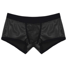 Load image into Gallery viewer, Mens Hot Faux Leather Boxer Shorts Sports Swimming Trunks Swimwear Bulge Pouch Low Waist Elastic Waistband Underpants Underwear