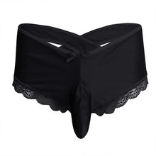 Load image into Gallery viewer, Mens Lace Briefs Sexy Floral Sissy Pouch Panties Thong Lingerie Gay Criss-Cross Underwear Bulge Pouch Underpant Low Rise Brief