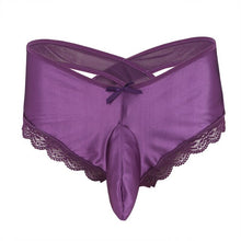 Load image into Gallery viewer, Mens Lace Briefs Sexy Floral Sissy Pouch Panties Thong Lingerie Gay Criss-Cross Underwear Bulge Pouch Underpant Low Rise Brief