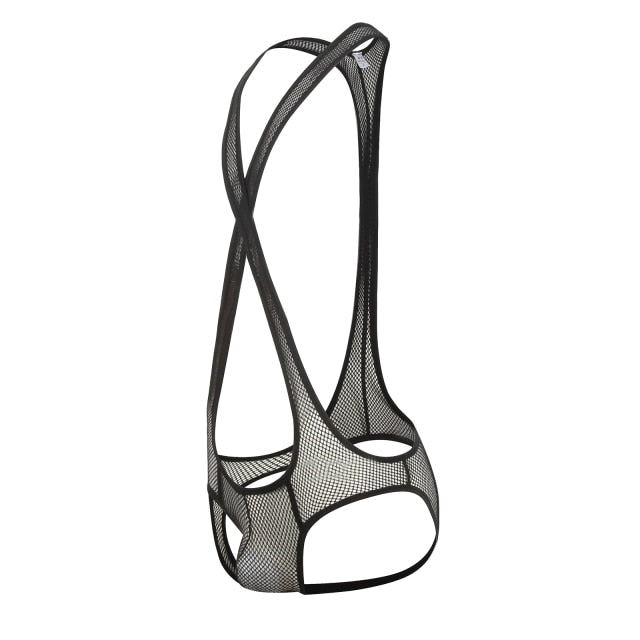 Mens Lingerie Front Bulge Pouch Wrestling Singlet Bodysuit Sheer Mesh Jockstrap Racer Back Crisscross Erotic Sexy Underwear