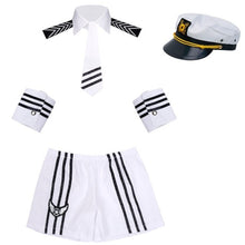 Load image into Gallery viewer, Mens Lingerie Navy Police Uniform Sex Cosplay Suit Erotic Sexy Shorts with Cap Collar Tie Cuffs Outfits Role Play Games Clothing