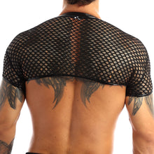 Load image into Gallery viewer, Mens Lingerie Sexy Tank Tops Hem Trimmed in Faux Patent Leather Lingerie Vest V-neckline Short Sleeve Fishnet Muscle Crop Top