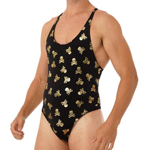 Load image into Gallery viewer, Mens Lip/ Skull Print Bodysuit Fashion Romper Jumpsuit Round Neck Sleeveless High Cut Slim Leatord One-piece Swimsuit Swimwear