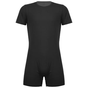 Mens  Male Short Bodysuit Zipper One-pieces Rompers Round Neck Casual Invisible Jumpsuit for Summer Sports Exercise Running