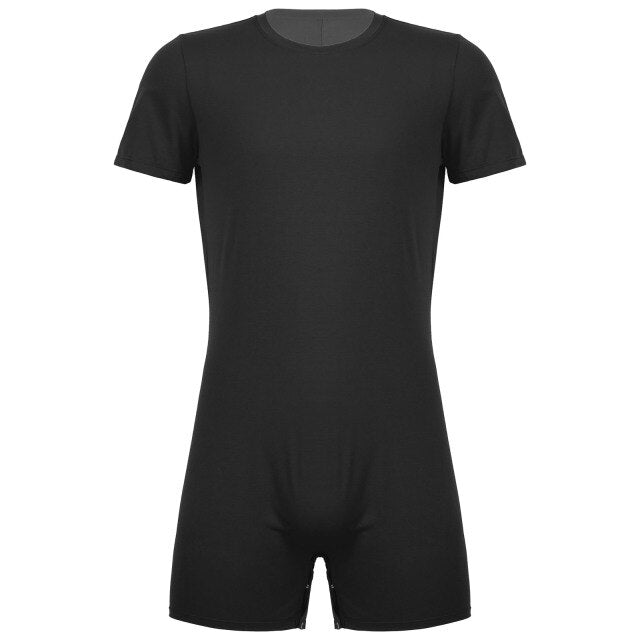 Mens  Male Short Bodysuit Zipper One-pieces Rompers Round Neck Casual Invisible Jumpsuit for Summer Sports Exercise Running