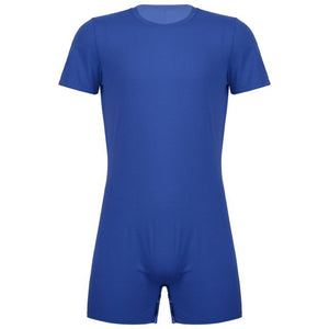 Mens  Male Short Bodysuit Zipper One-pieces Rompers Round Neck Casual Invisible Jumpsuit for Summer Sports Exercise Running