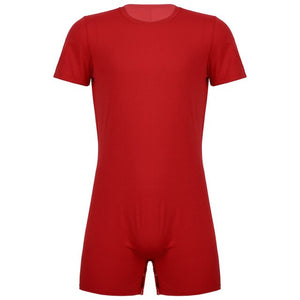 Mens  Male Short Bodysuit Zipper One-pieces Rompers Round Neck Casual Invisible Jumpsuit for Summer Sports Exercise Running