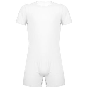 Mens  Male Short Bodysuit Zipper One-pieces Rompers Round Neck Casual Invisible Jumpsuit for Summer Sports Exercise Running