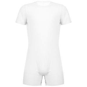 Mens  Male Short Bodysuit Zipper One-pieces Rompers Round Neck Casual Invisible Jumpsuit for Summer Sports Exercise Running