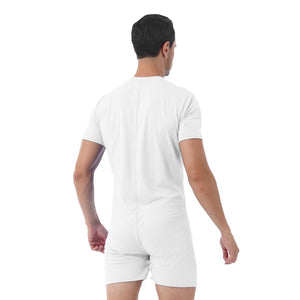 Mens  Male Short Bodysuit Zipper One-pieces Rompers Round Neck Casual Invisible Jumpsuit for Summer Sports Exercise Running