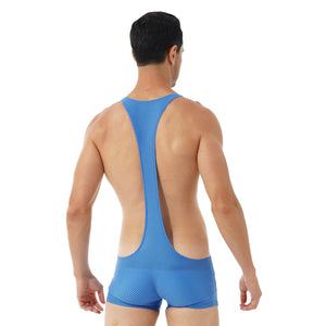 Mens One-piece Wrestling Singlet Bodysuit Fitness Workout Gym Sportswear Stretchy Scoop Neck Sleeveless Skinny Jumpsuits Leotard