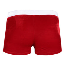 Load image into Gallery viewer, Mens Red Lingerie Velvet Funny Christmas Boxer Shorts Santa Claus Underwear Low Rise Shiny Sequins Bulge Pouch with a Plush Ball