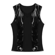 Load image into Gallery viewer, Mens Round Neck Sleeveless T-shirt See-through Hollow Out Fishnet Patchwork Patent Leather Tees Top Party Festival Sexy Clubwear
