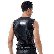 Load image into Gallery viewer, Mens Round Neck Sleeveless T-shirt See-through Hollow Out Fishnet Patchwork Patent Leather Tees Top Party Festival Sexy Clubwear