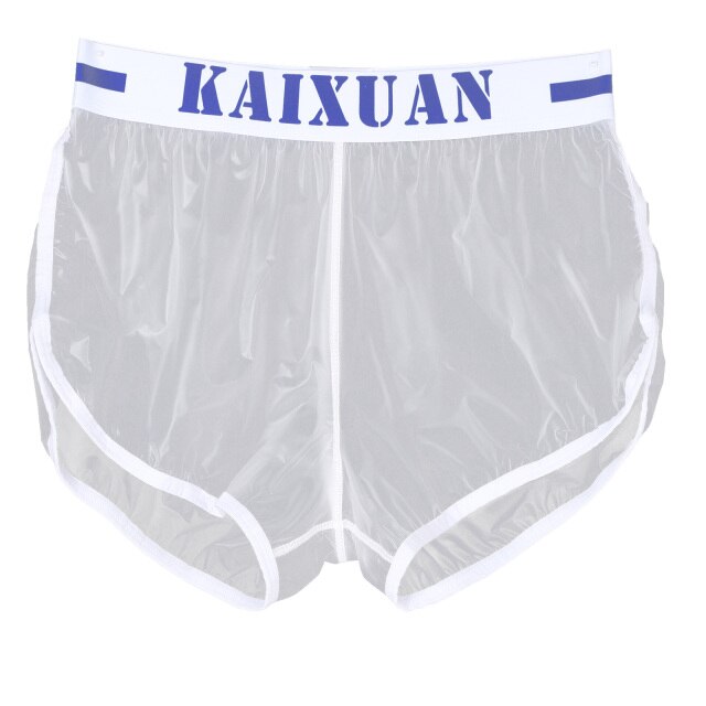 Mens See-through Letter Print Underwear Erotic Lingerie Mid Waist Elastic Wide Waistband Boxer Shorts Transparent Underpants