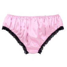 Load image into Gallery viewer, Mens Sissy Briefs Shiny Ruffled Floral Lace Satin Lingerie Gay Male Low Rise Stretchy Bikini Jockstraps Briefs Underwear Pant