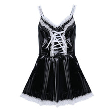 Load image into Gallery viewer, Mens Sissy Leather Maid Dress Cosplay Costume Lingerie Role Play Outfit Lace Trimming Sissy Maid Dress with Apron Neck Strap