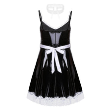 Load image into Gallery viewer, Mens Sissy Leather Maid Dress Cosplay Costume Lingerie Role Play Outfit Lace Trimming Sissy Maid Dress with Apron Neck Strap
