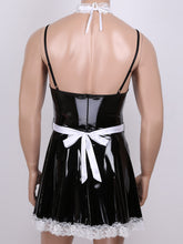 Load image into Gallery viewer, Mens Sissy Leather Maid Dress Cosplay Costume Lingerie Role Play Outfit Lace Trimming Sissy Maid Dress with Apron Neck Strap