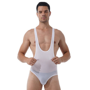Mens Slim Fitted Bodycon Bodysuit Stretchy Deep U-Neck Sleeveless Skinny Jumpsuits Leotard Gym Sport Fitness Wrestling Singlet
