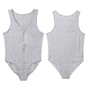 Mens Solid Color Jumpsuits Round Neck Sleeveless Bodysuit Leotard Press Button Closure Skinny Bodycon Gym Fitness Sportswear