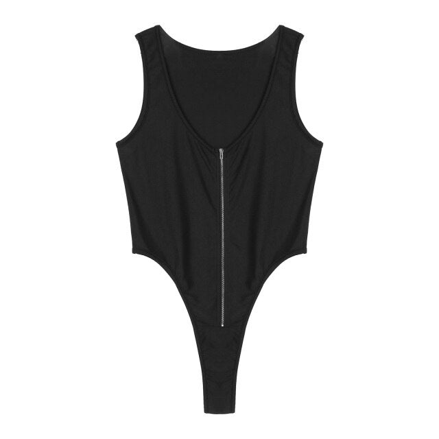 Mens Solid Color Sleeveless Zipper Front Leotard Jumpsuit Casual U Neck High Cut Skinny Bodysuit Sport Fitness Bodycon Nightwear