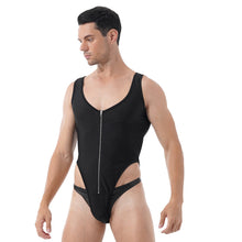 Load image into Gallery viewer, Mens Solid Color Sleeveless Zipper Front Leotard Jumpsuit Casual U Neck High Cut Skinny Bodysuit Sport Fitness Bodycon Nightwear