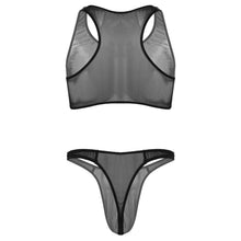 Load image into Gallery viewer, Mens Two-piece Erotic Lingerie Suit Swimwear See-through Mesh Sleeveless Cropped Tank Tops with Low Waist Thong Briefs Underwear