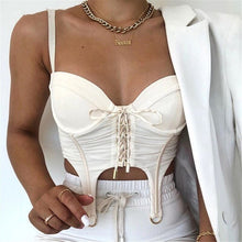 Load image into Gallery viewer, Mesh Ruched Lace Up Sleeveless Tie Front Top Solid Camis Bustier Crop Tops Women Sexy Backless Corset Top Cropped 2022 New
