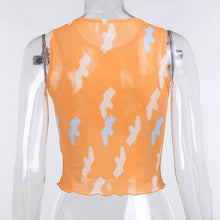 Load image into Gallery viewer, Mesh Sexy Summer Tank for Women Personalized Print Sleeveless Crop Top 2021 O-neck Green Orange Party Tanks Tops Fashion Design