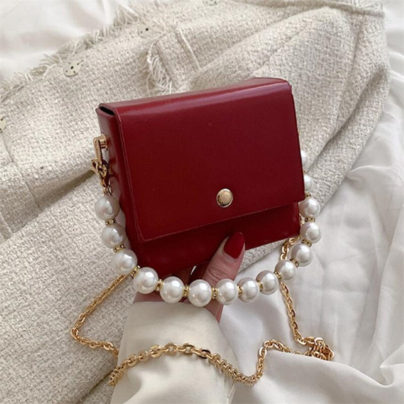 Messenger Bag Womens Bags PU Leather Handbags Chain Shoulder Crossbody Bag Pearl Handle Portable women handbag
