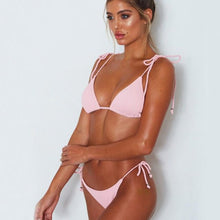 Load image into Gallery viewer, Micro Thong Bikinis 2021 New Swimsuit Solid Color Swimwear Women Push Up Bikini Set Sexy Bathing Suits Adjustable Biquini