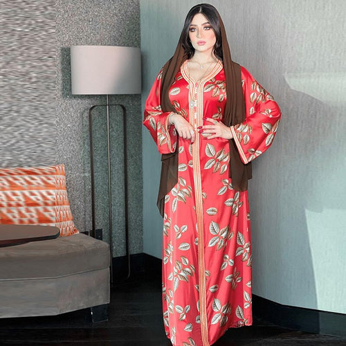 Middle East Abaya Ladies Print Robe Muslim Moroccan  Fashion Elegant  Evening Dress Ramadan Prayer Robe Without Headscarf