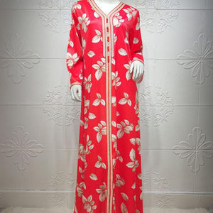Middle East Abaya Ladies Print Robe Muslim Moroccan  Fashion Elegant  Evening Dress Ramadan Prayer Robe Without Headscarf