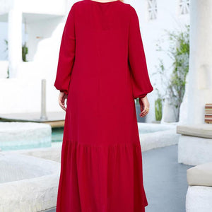 Middle East Dignified Red Plus Size Ladies Embroidered Beaded Long-sleeved Arabian Casual Long Skirt Muslim Prayer Clothes