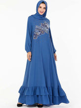 Load image into Gallery viewer, Middle East  Muslim Fashion Oversized Size Women&#39;s Embroidered Beaded Casual Dress With Headscarf Kaftan Islamic For Women Robe