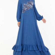 Load image into Gallery viewer, Middle East  Muslim Fashion Oversized Size Women&#39;s Embroidered Beaded Casual Dress With Headscarf Kaftan Islamic For Women Robe