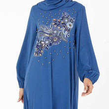 Load image into Gallery viewer, Middle East  Muslim Fashion Oversized Size Women&#39;s Embroidered Beaded Casual Dress With Headscarf Kaftan Islamic For Women Robe
