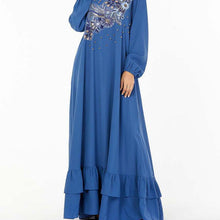Load image into Gallery viewer, Middle East  Muslim Fashion Oversized Size Women&#39;s Embroidered Beaded Casual Dress With Headscarf Kaftan Islamic For Women Robe