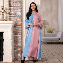 Load image into Gallery viewer, Middle Eastern Women&#39;s Fashion Color Matching Phnom Penh Muslim Women&#39;s Arab Hui Robe Eid Al-fitr Dress Dubai Satin Robe