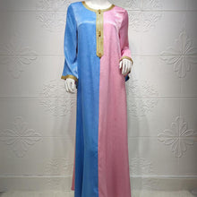 Load image into Gallery viewer, Middle Eastern Women&#39;s Fashion Color Matching Phnom Penh Muslim Women&#39;s Arab Hui Robe Eid Al-fitr Dress Dubai Satin Robe
