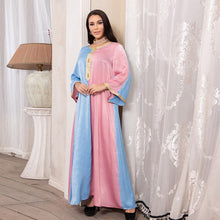 Load image into Gallery viewer, Middle Eastern Women&#39;s Fashion Color Matching Phnom Penh Muslim Women&#39;s Arab Hui Robe Eid Al-fitr Dress Dubai Satin Robe