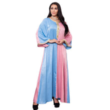 Load image into Gallery viewer, Middle Eastern Women&#39;s Fashion Color Matching Phnom Penh Muslim Women&#39;s Arab Hui Robe Eid Al-fitr Dress Dubai Satin Robe