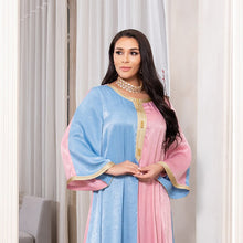 Load image into Gallery viewer, Middle Eastern Women&#39;s Fashion Color Matching Phnom Penh Muslim Women&#39;s Arab Hui Robe Eid Al-fitr Dress Dubai Satin Robe