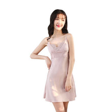 Load image into Gallery viewer, Mini Nightdress Floral Nightgown Silk Women Deep V Neck Lingerie Lady Nighty Sexy Sleepwear Pink white Lace Home Suit white red