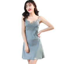 Load image into Gallery viewer, Mini Nightdress Floral Nightgown Silk Women Deep V Neck Lingerie Lady Nighty Sexy Sleepwear Pink white Lace Home Suit white red