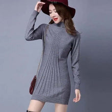 Load image into Gallery viewer, Mock Neck Red Sweater Women Tops Autumn Winter Long-Sleeve Knitted Dress Jersey Mujer Korean Fashion Mid-Length Black Pullover