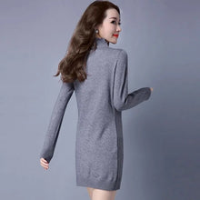 Load image into Gallery viewer, Mock Neck Red Sweater Women Tops Autumn Winter Long-Sleeve Knitted Dress Jersey Mujer Korean Fashion Mid-Length Black Pullover