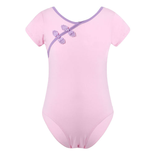 Modern Ballet Leotard Pink Short Sleeves Training Body Suit Dance Wear Chinese Style for Adult Children Girls Stage Performance