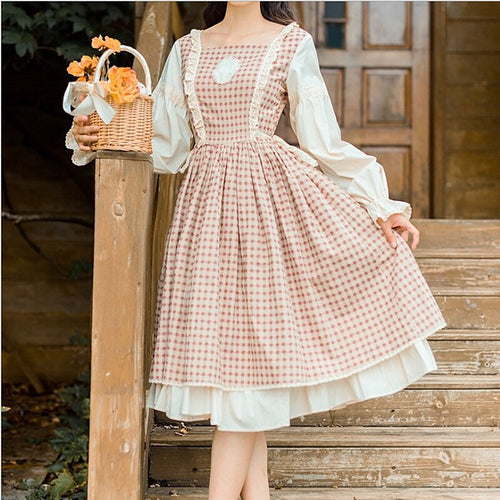 Mori Girl Style Plaid Dress For Women Vintage Prairie Chic Ruffles Petal Sleeve Casual Retro Maxi Dresses Vestidos Faldas Autumn